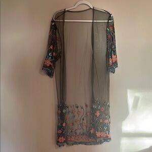 Floral Embroidered Sheer Kimono